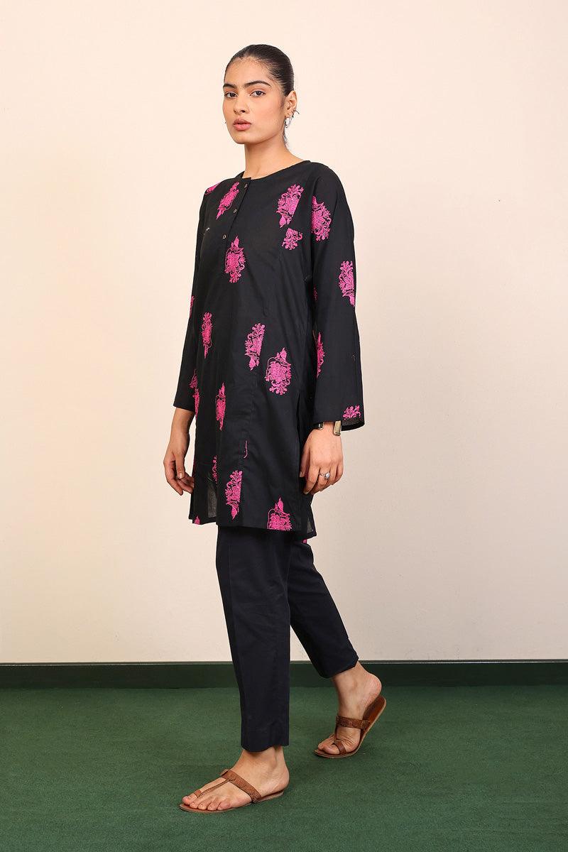Generation - Gul Meena Kurta - Black Pink - Lawn - 1 Piece