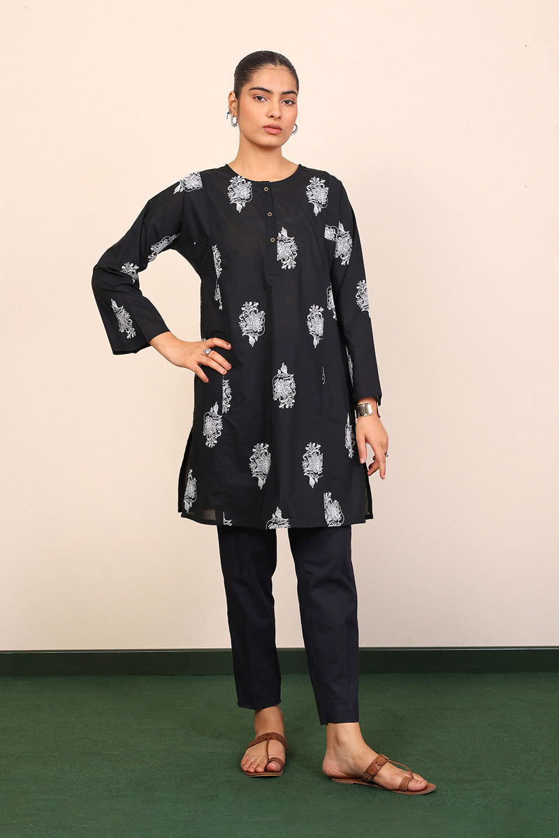 Generation - Gul Meena Embroidered Kurta - Black White - Lawn - 1 Piece