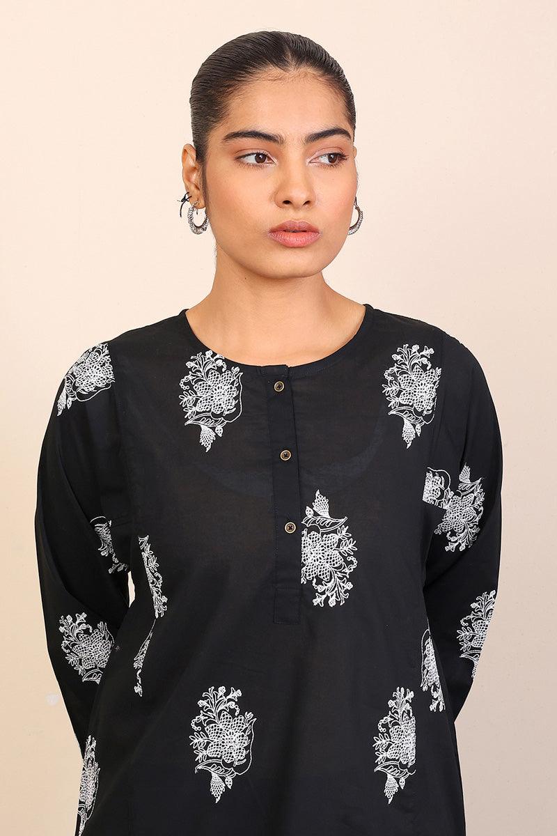 Generation - Gul Meena Embroidered Kurta - Black White - Lawn - 1 Piece