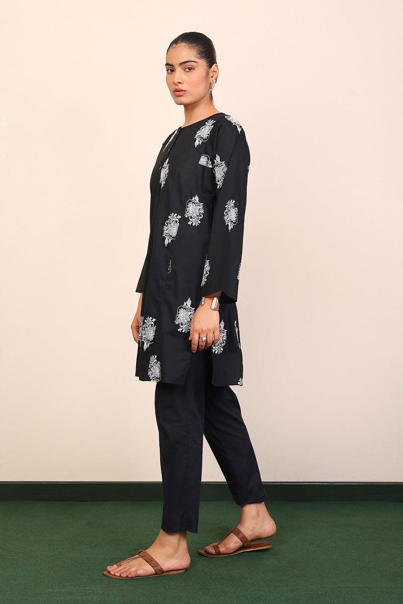 Generation - Gul Meena Embroidered Kurta - Black White - Lawn - 1 Piece
