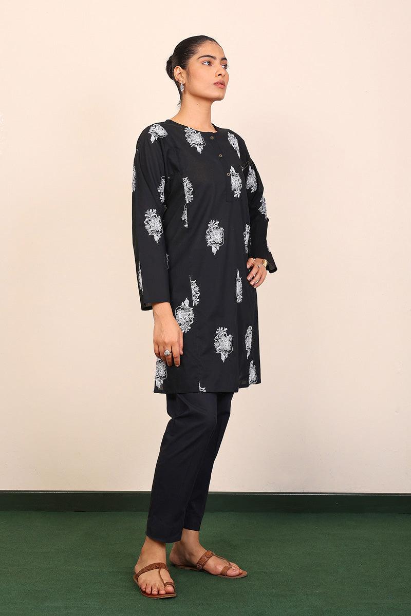 Generation - Gul Meena Embroidered Kurta - Black White - Lawn - 1 Piece