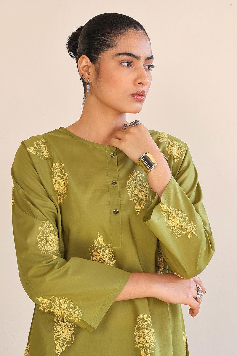 Generation - Gul Meena Embroidered Kurta - Green Yellow - Lawn - 1 Piece