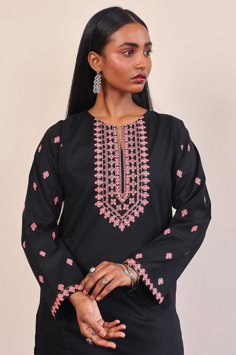 Generation - Gul Meena Embroidered Kurta - Black - Lawn - 1 Piece