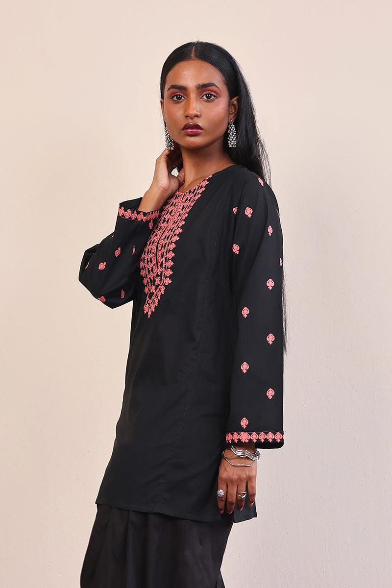 Generation - Gul Meena Embroidered Kurta - Black - Lawn - 1 Piece