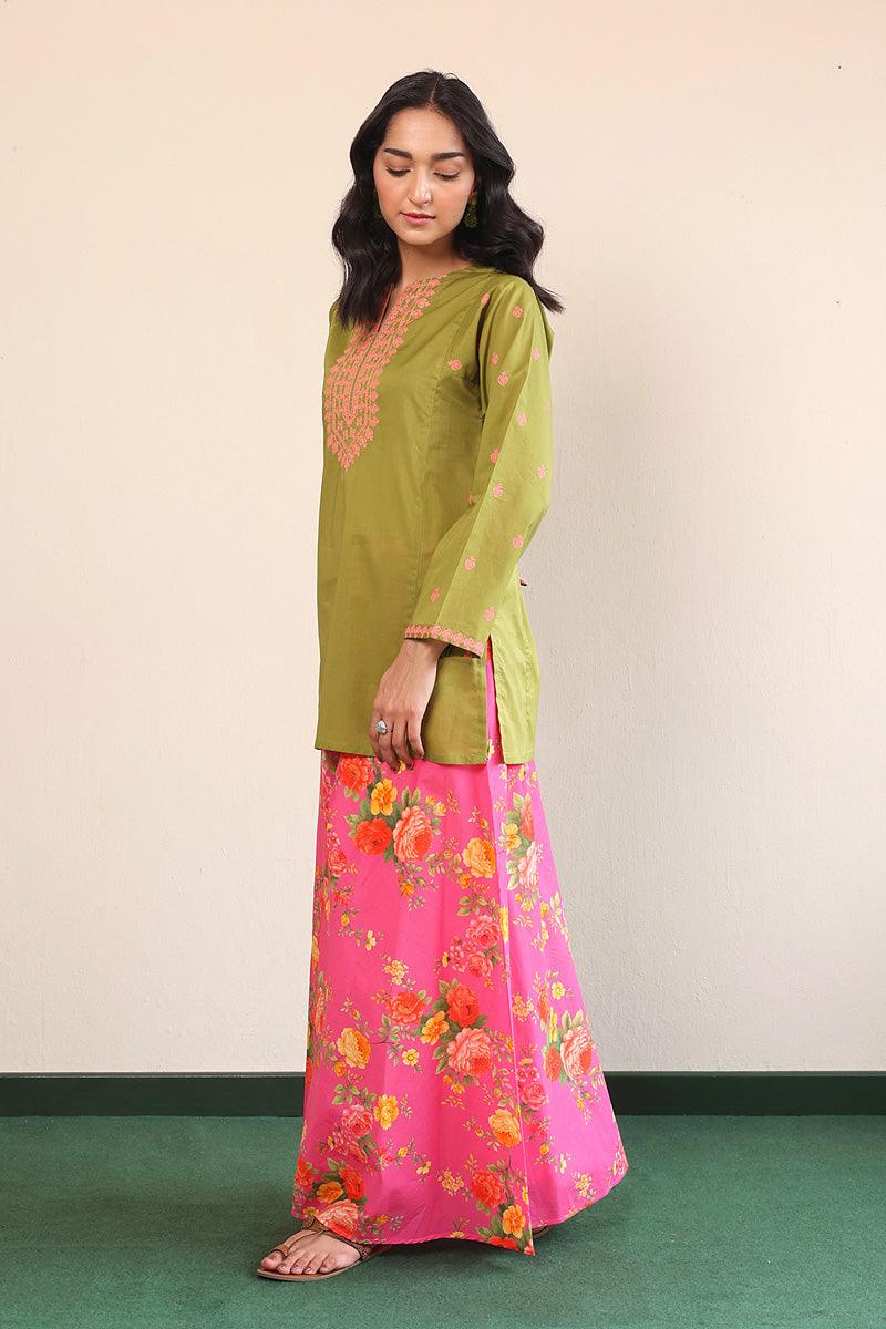 Generation - Gul Meena Kurti - Green Peach - Lawn - 1 Piece