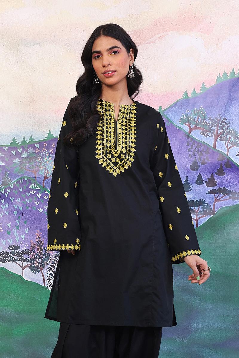 Generation - Gul Meena Embroidered Kurta - Black - Lawn - 1 Piece