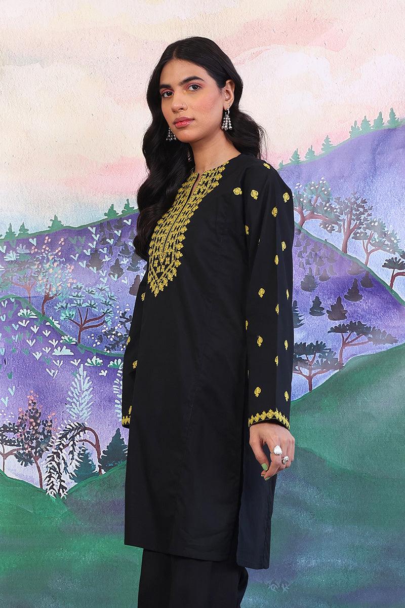 Generation - Gul Meena Embroidered Kurta - Black - Lawn - 1 Piece