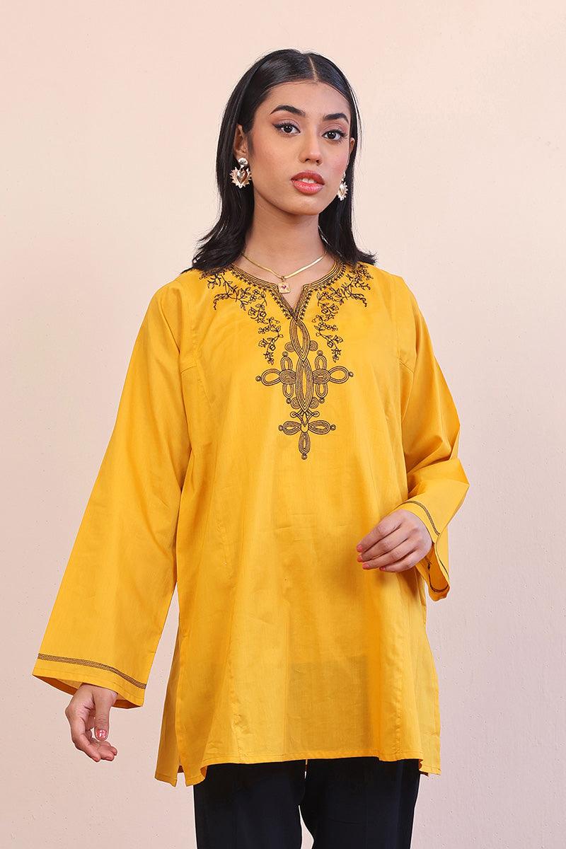 Generation - Gul Meena Sunshine Kurti - Mustard Black - Lawn - 1 Piece