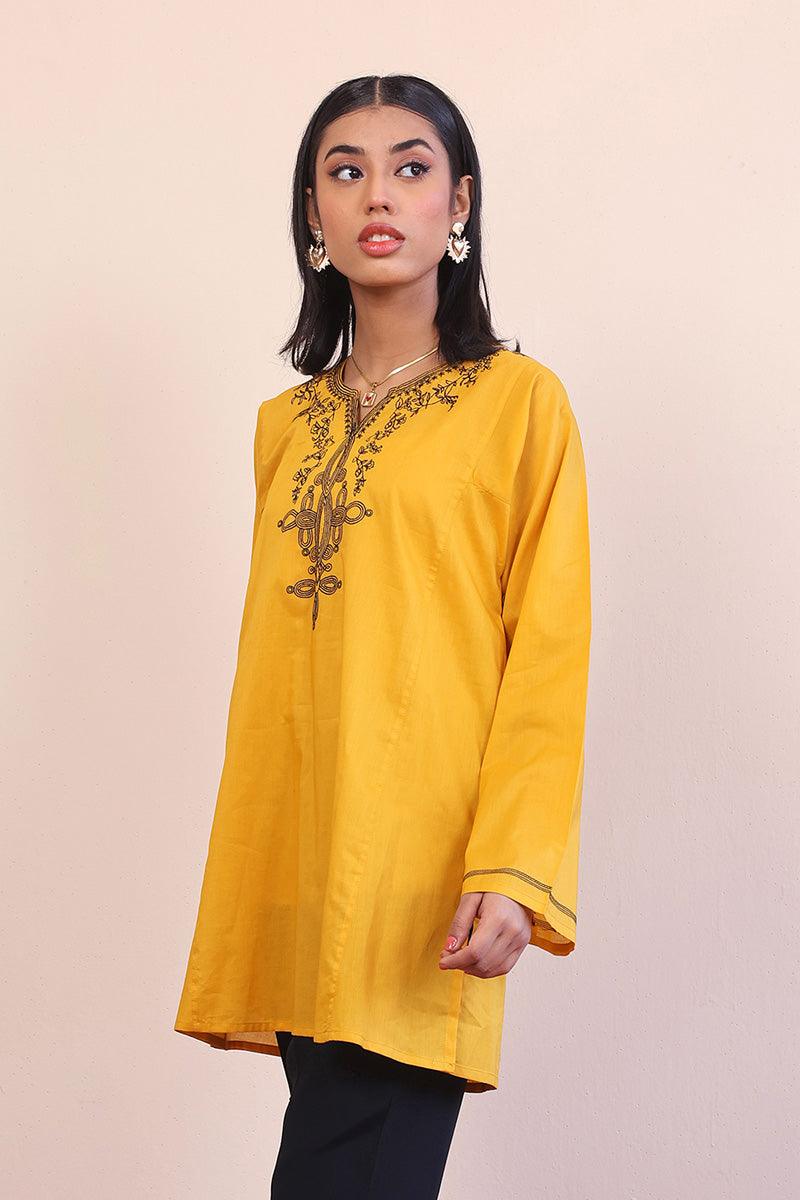 Generation - Gul Meena Sunshine Kurti - Mustard Black - Lawn - 1 Piece