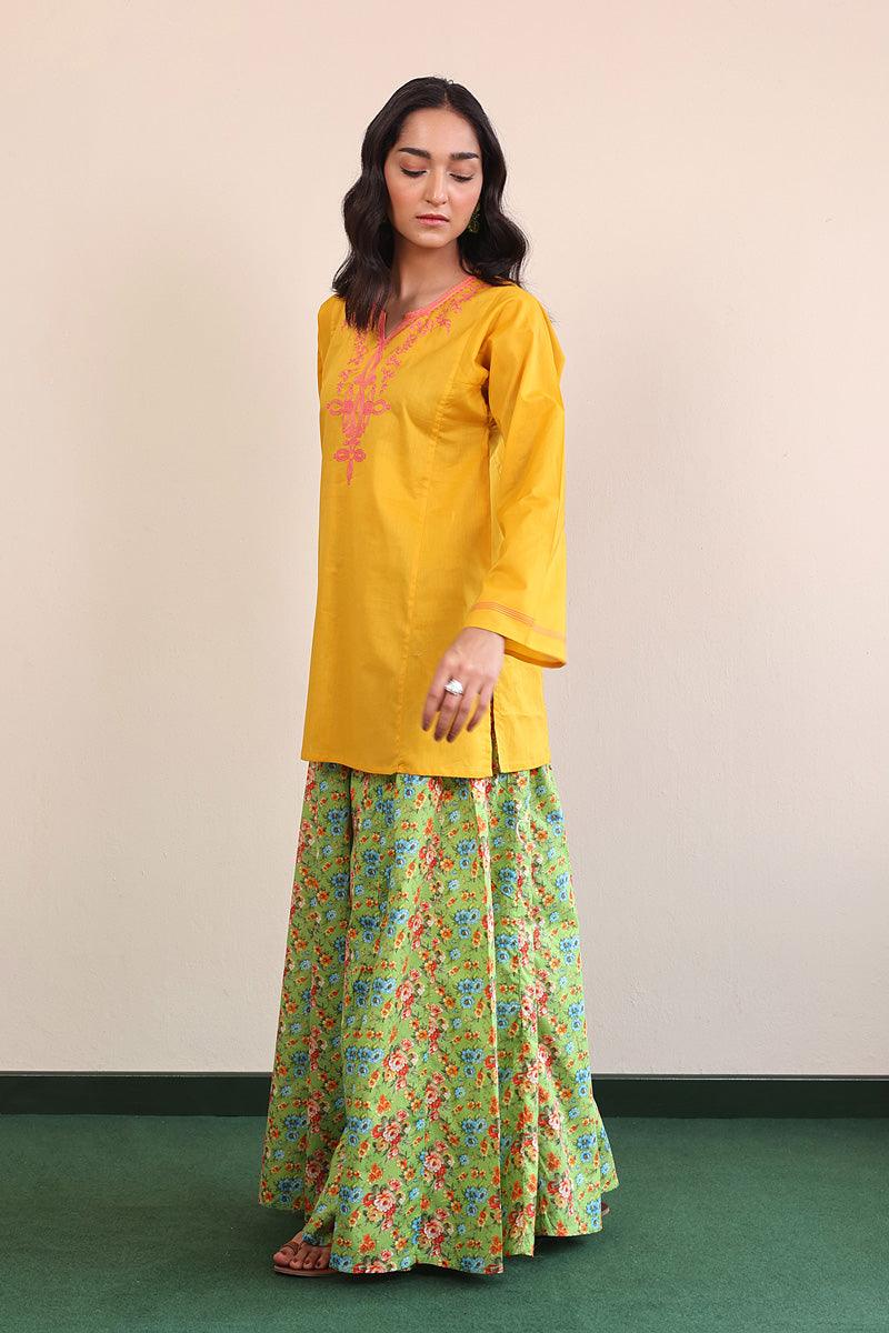 Generation - Gul Meena Phool Kurti - Mustard Pink - Lawn - 1 Piece