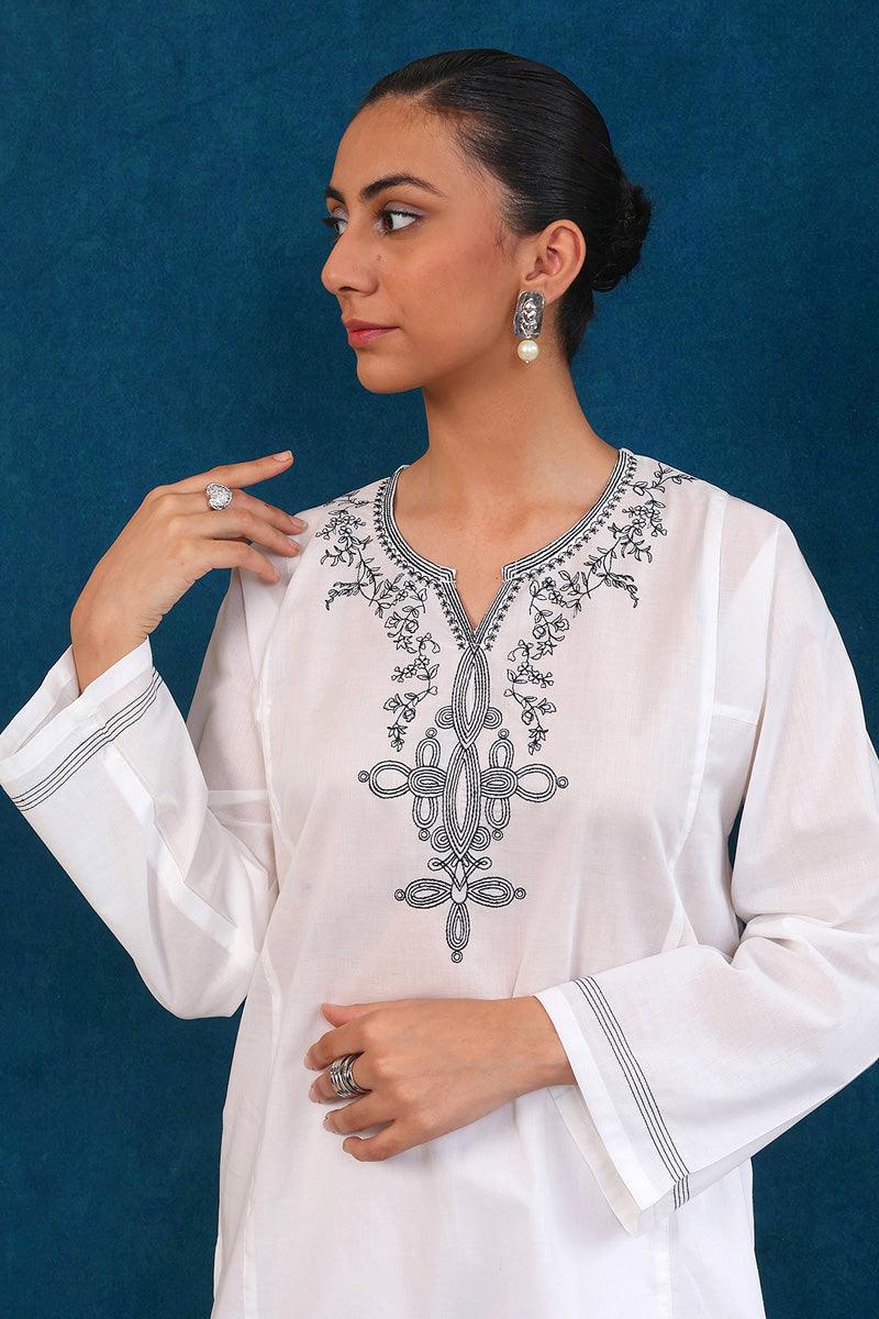Generation - Gul Meena Phool Kurti - Black White - Lawn - 1 Piece