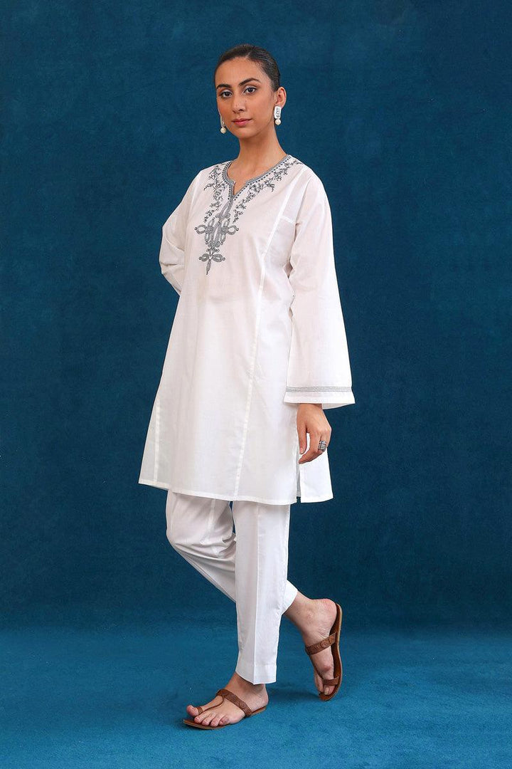Generation - Gul Meena Phool Kurti - Black White - Lawn - 1 Piece