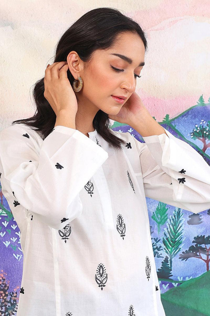 Generation - Gul Meena Kurti Top - White Black - Lawn - 1 Piece