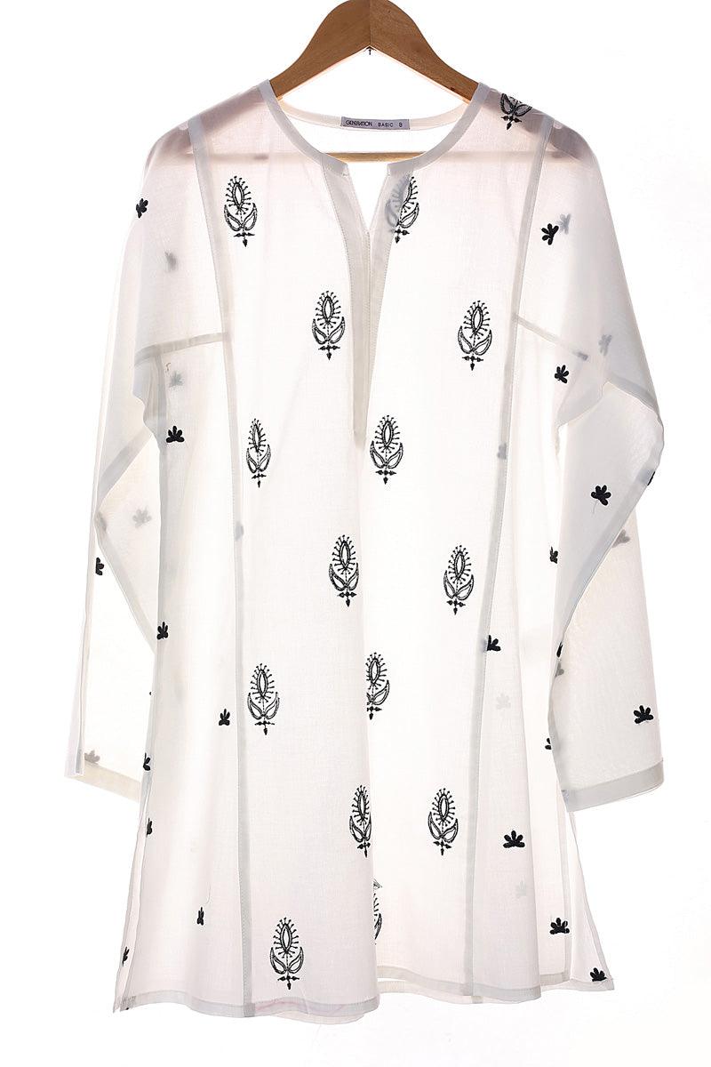 Generation - Gul Meena Kurti Top - White Black - Lawn - 1 Piece