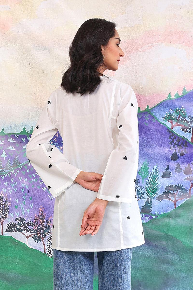 Generation - Gul Meena Kurti Top - White Black - Lawn - 1 Piece