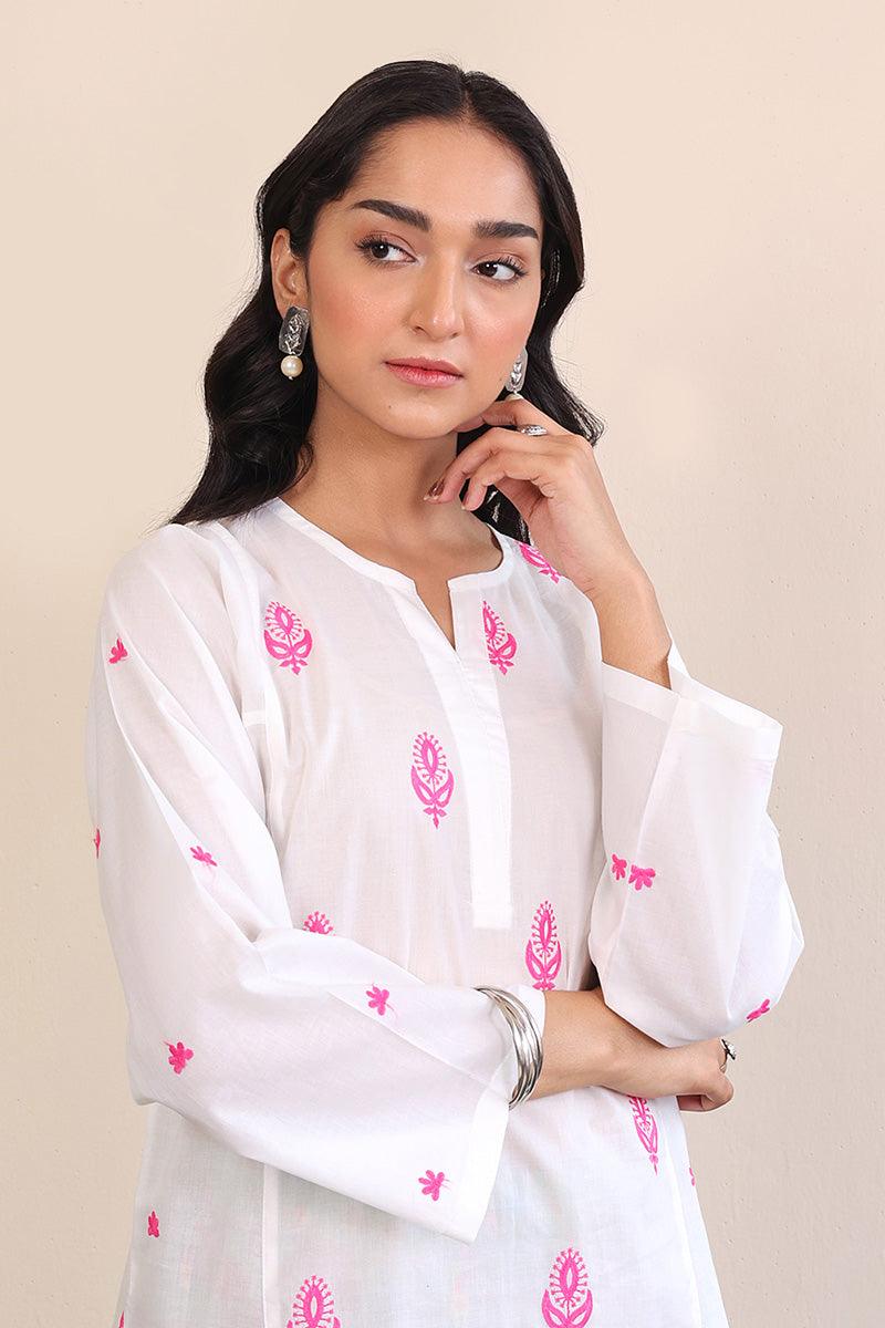 Generation - Gul Meena Kurti Top - White Pink - Lawn - 1 Piece