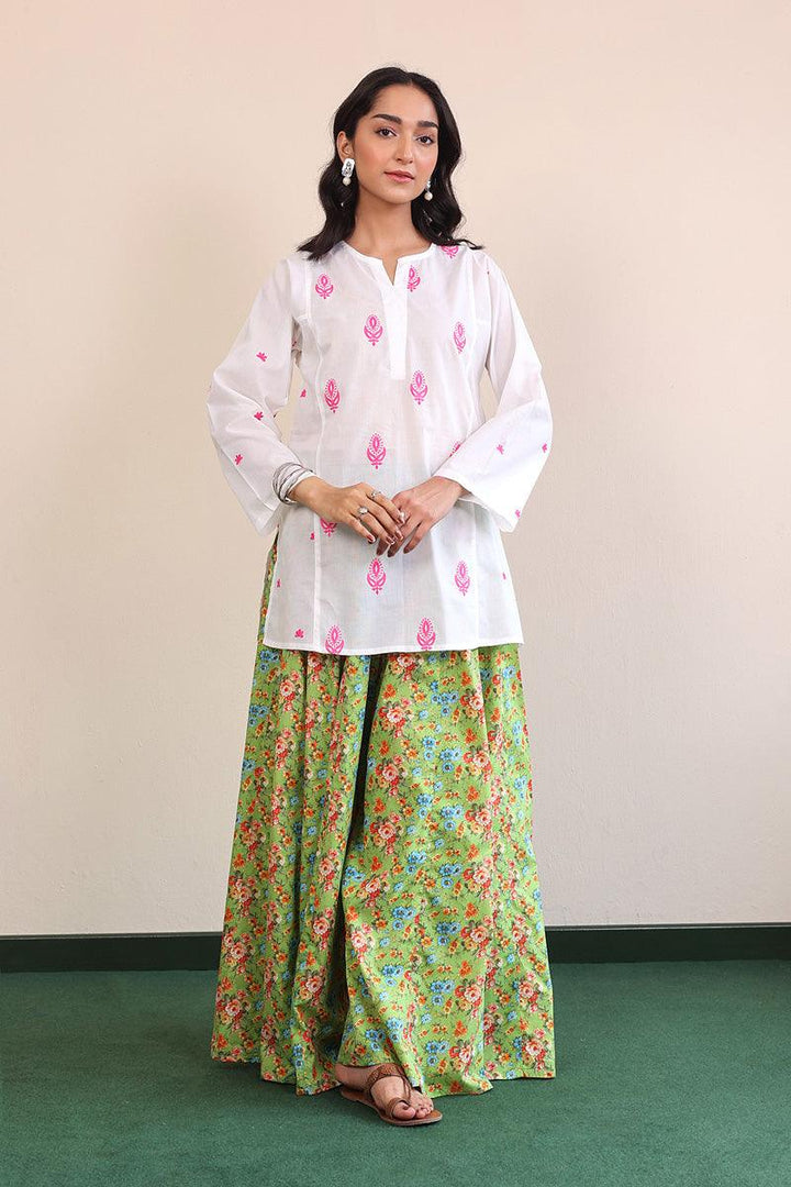 Generation - Gul Meena Kurti Top - White Pink - Lawn - 1 Piece