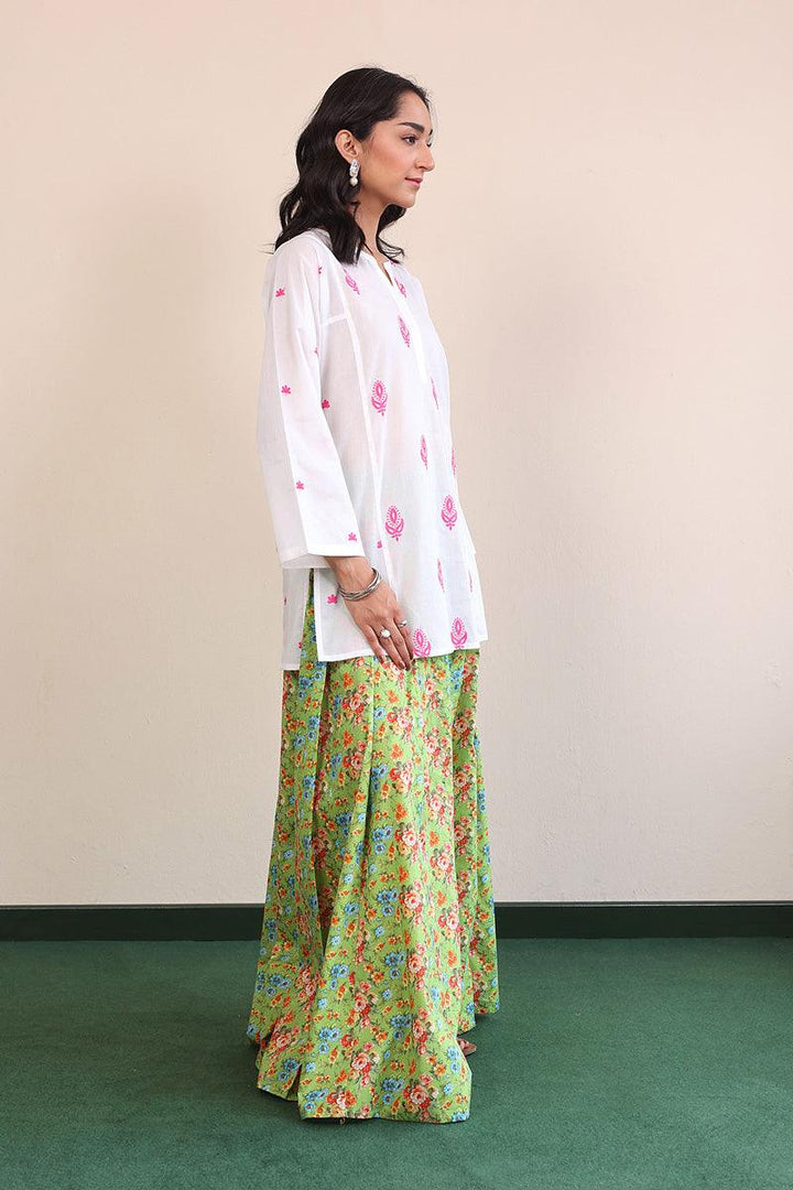 Generation - Gul Meena Kurti Top - White Pink - Lawn - 1 Piece