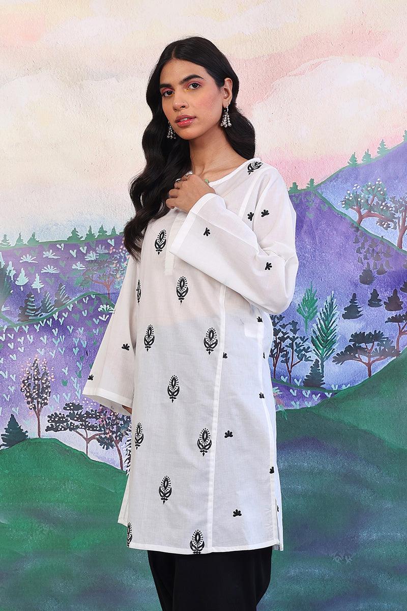 Generation - Gul Meena Safaida Kurta - Black White - Lawn - 1 Piece