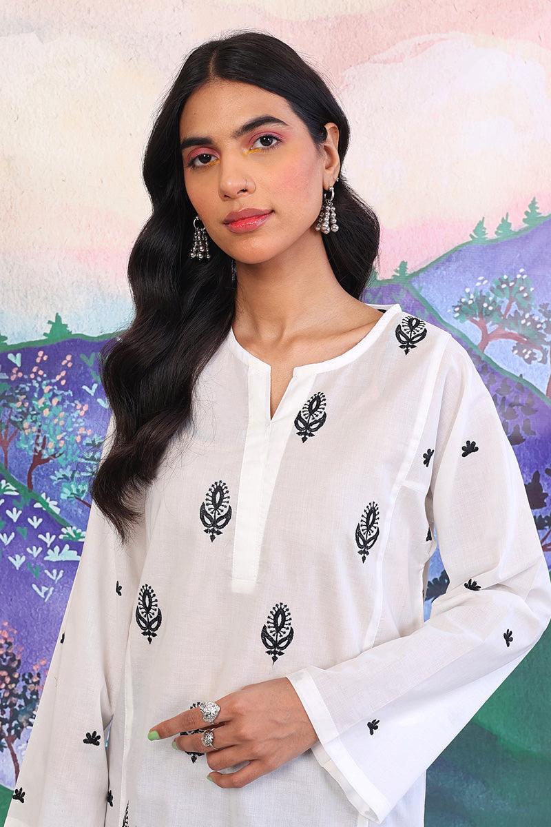 Generation - Gul Meena Safaida Kurta - Black White - Lawn - 1 Piece
