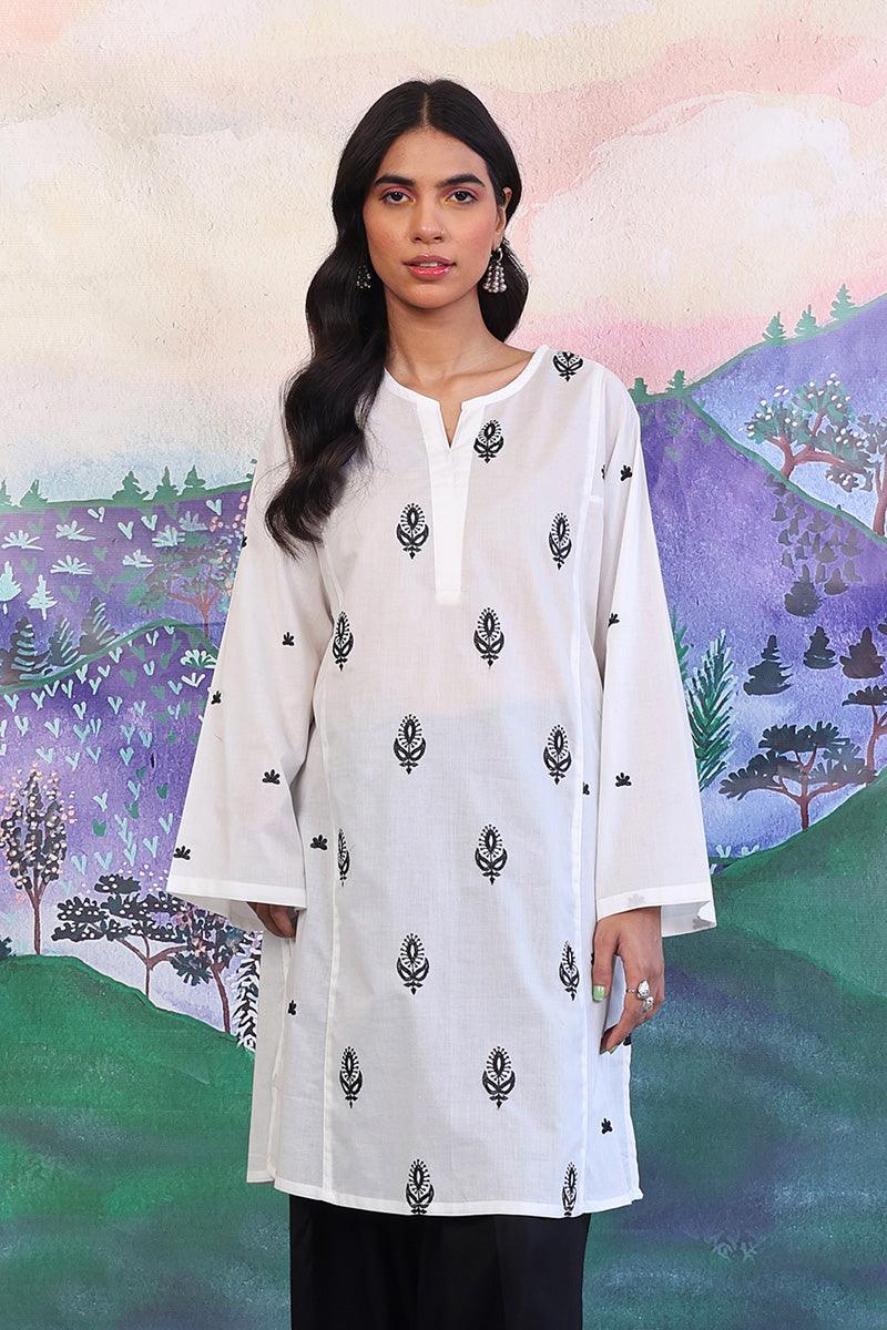 Generation - Gul Meena Safaida Kurta - Black White - Lawn - 1 Piece