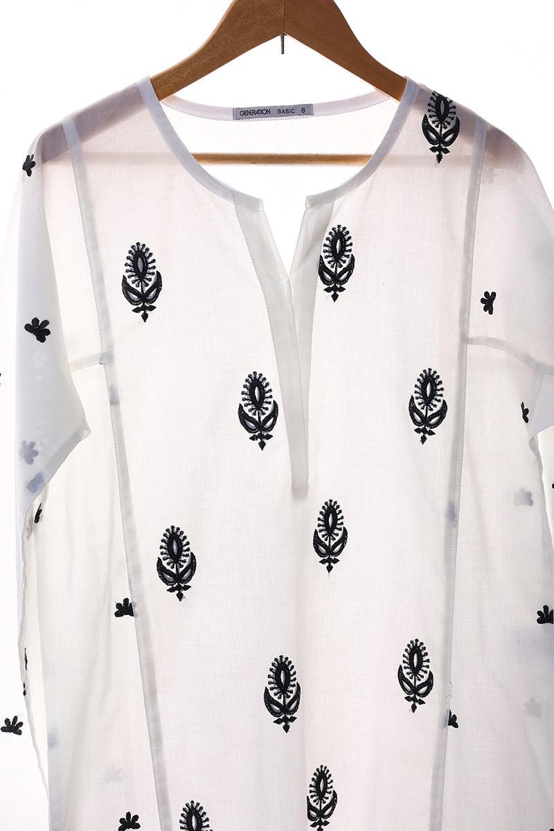 Generation - Gul Meena Safaida Kurta - Black White - Lawn - 1 Piece