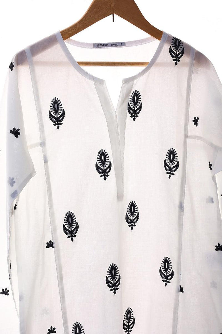 Generation - Gul Meena Safaida Kurta - Black White - Lawn - 1 Piece