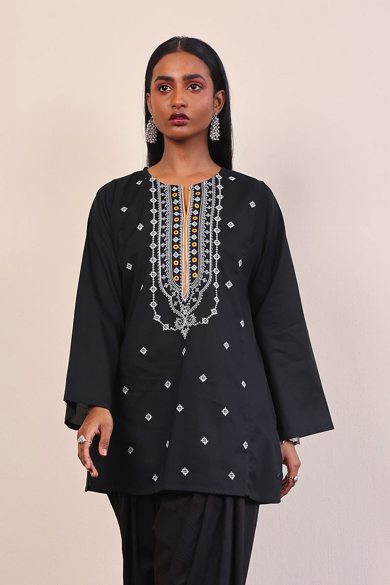 Generation - Gul Meena Geometric Kurti - Black White - Lawn - 1 Piece