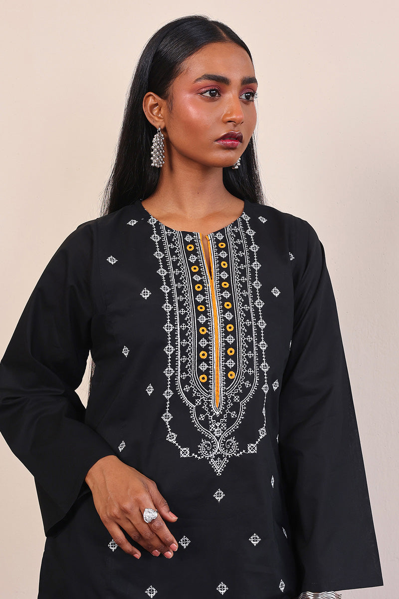 Generation - Gul Meena Geometric Kurti - Black White - Lawn - 1 Piece