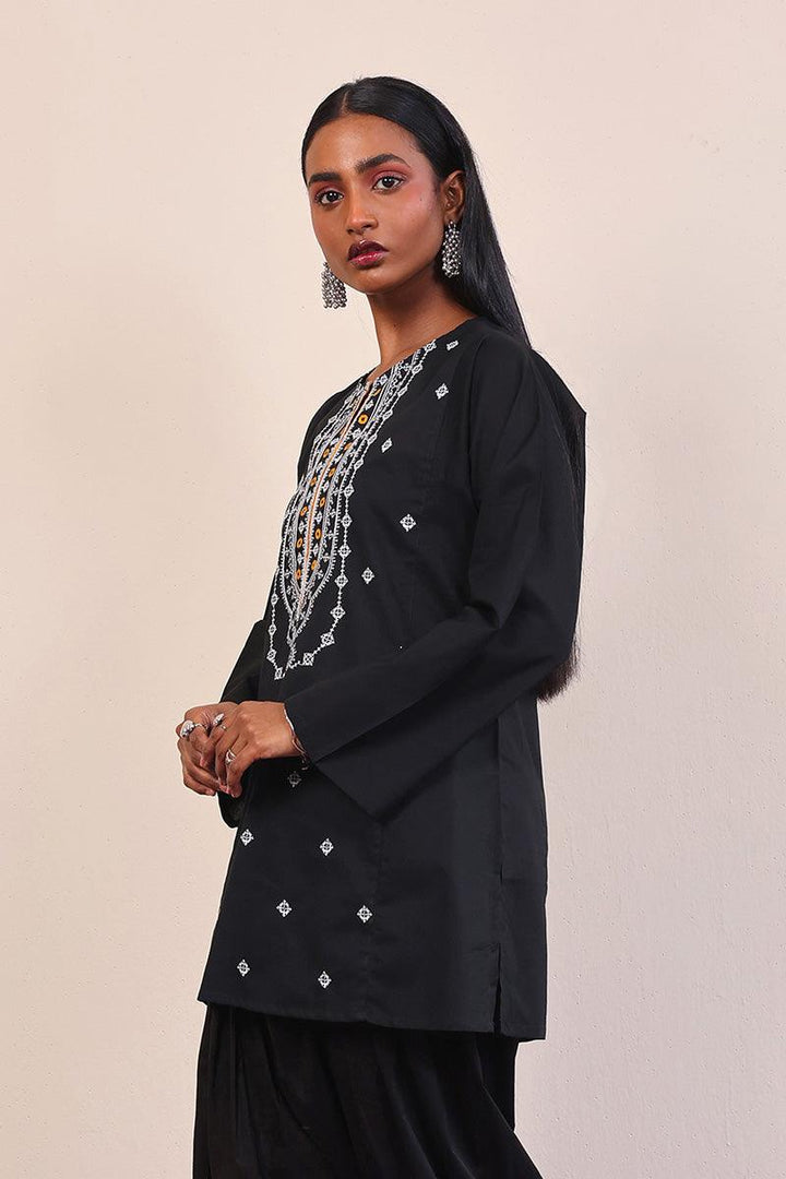 Generation - Gul Meena Geometric Kurti - Black White - Lawn - 1 Piece