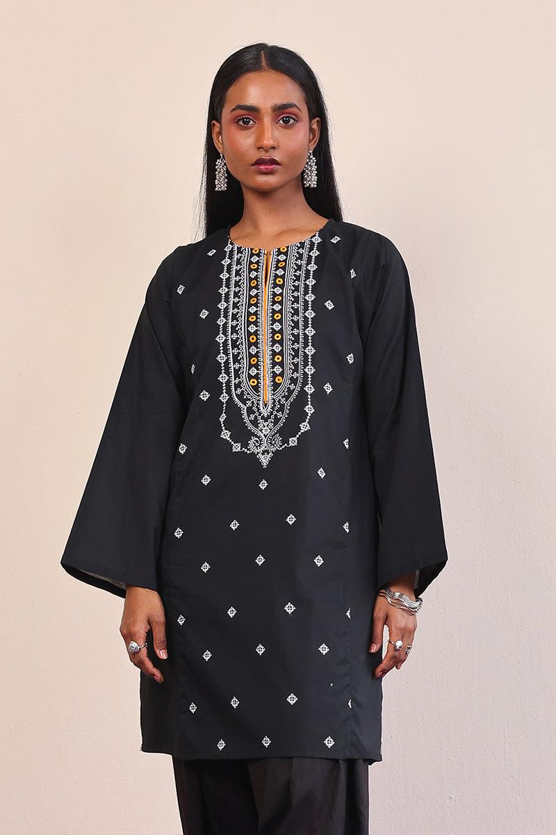Generation - Gul Meena Metallic Kurta - Black White - Lawn - 1 Piece