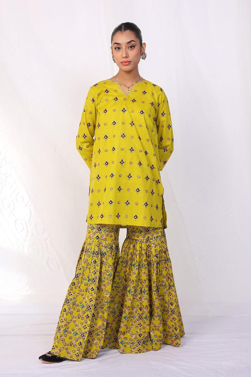 Generation - Zarnigar Gharara Set - Yellow - Lawn - 2 Piece