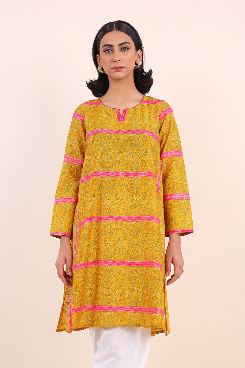 Generation - Carnation Stacked Kameez - Yellow - Lawn - 1 Piece