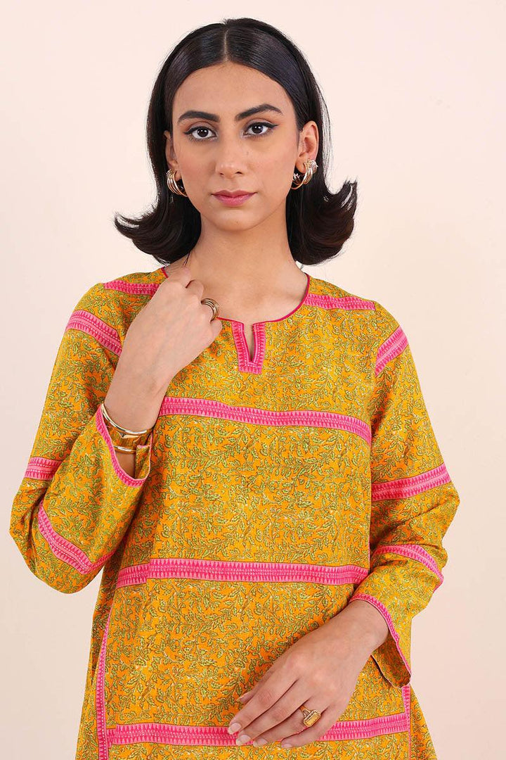 Generation - Carnation Stacked Kameez - Yellow - Lawn - 1 Piece