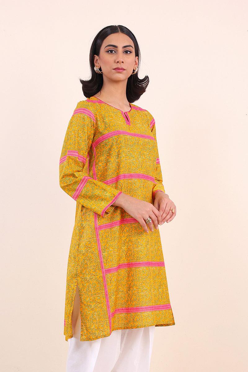 Generation - Carnation Stacked Kameez - Yellow - Lawn - 1 Piece
