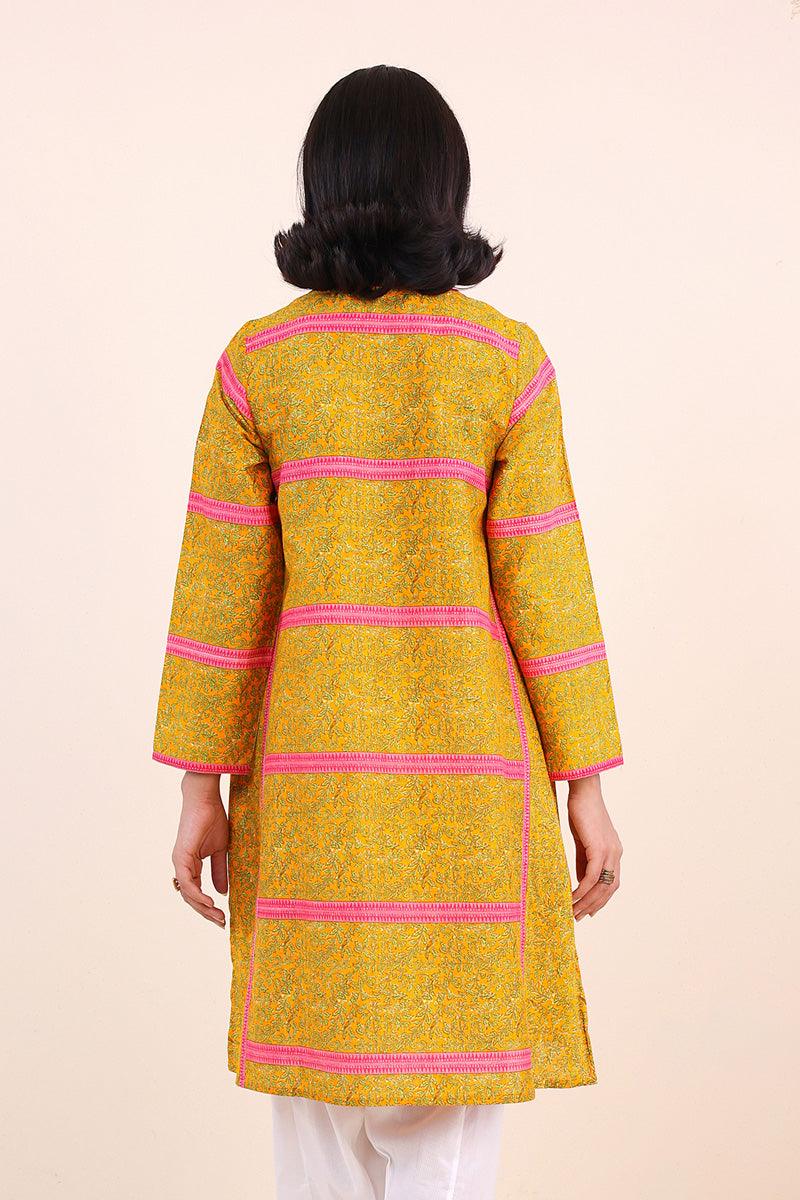 Generation - Carnation Stacked Kameez - Yellow - Lawn - 1 Piece