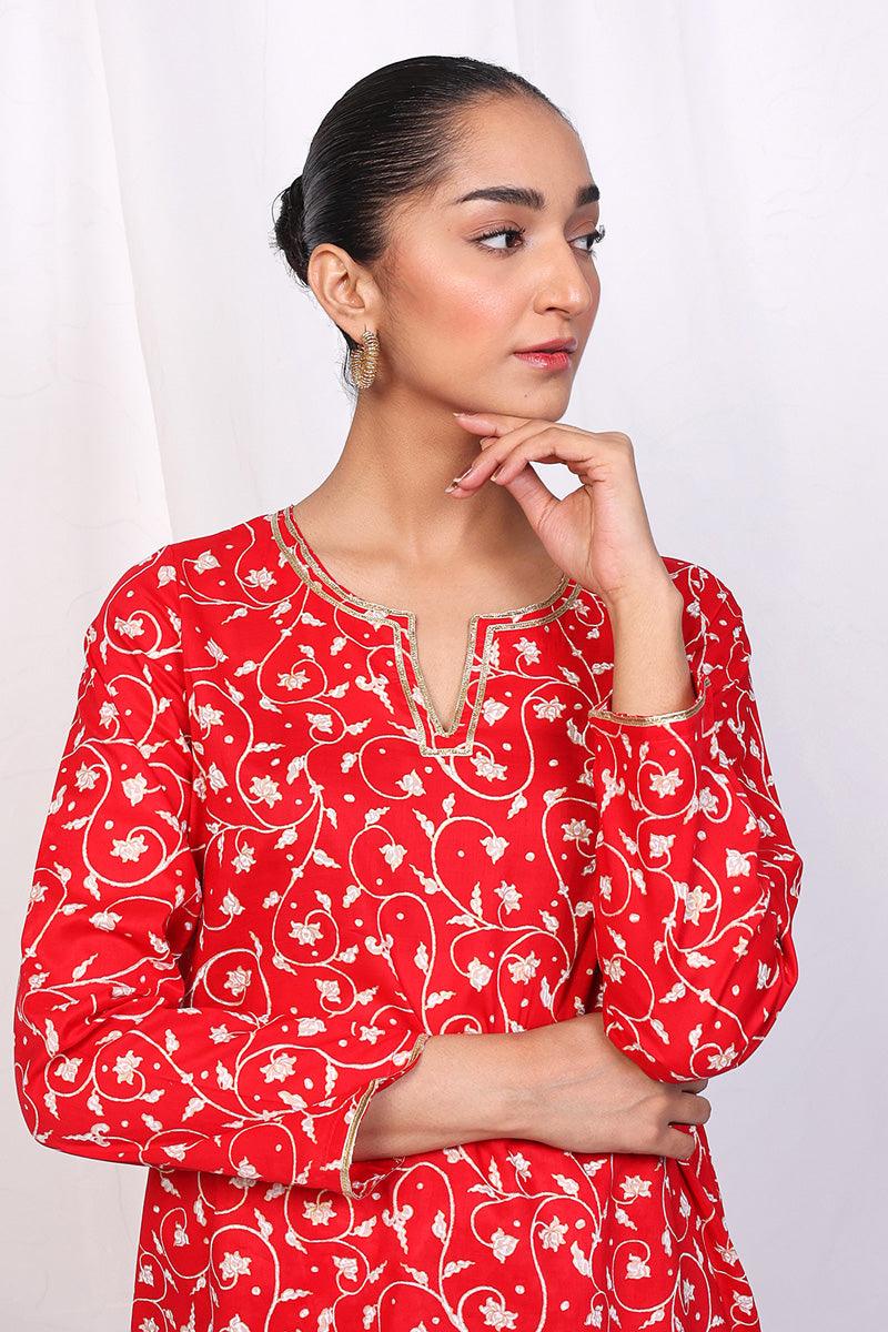 Generation - Mother Of Pearls Gharara Set - Red - Lawn - 2 Piece