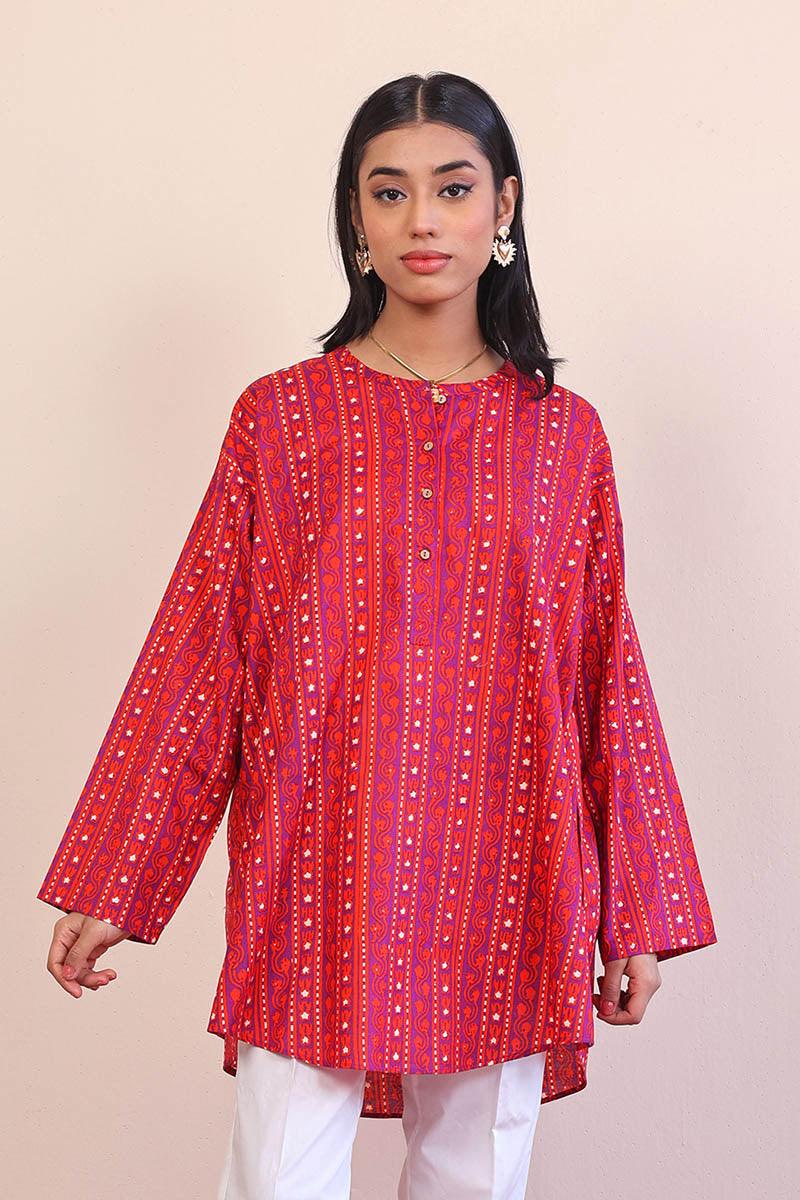 Generation - Mushrooms Kurti - Red - Lawn - 1 Piece