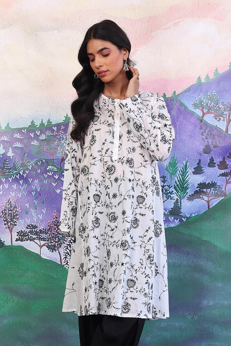 Generation - Bahar Monochrome Embroidered Kurta - Black - Lawn - 1 Piece