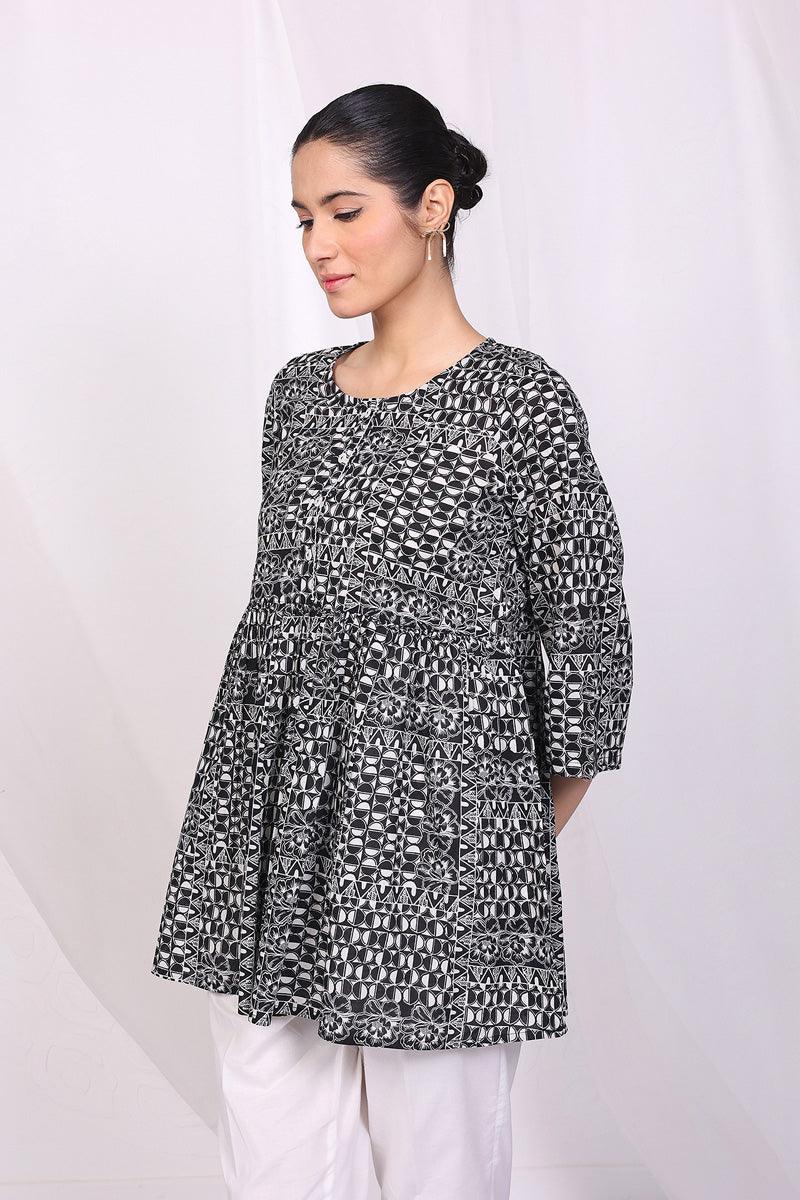 Generation - Linocut Peplum Top - Black - Lawn - 1 Piece