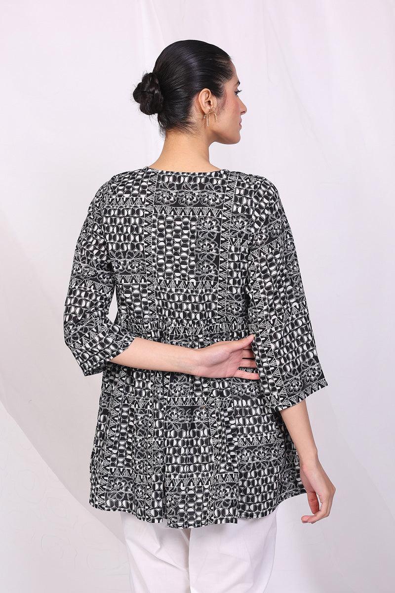 Generation - Linocut Peplum Top - Black - Lawn - 1 Piece