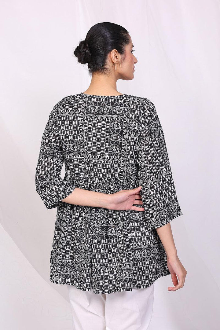 Generation - Linocut Peplum Top - Black - Lawn - 1 Piece