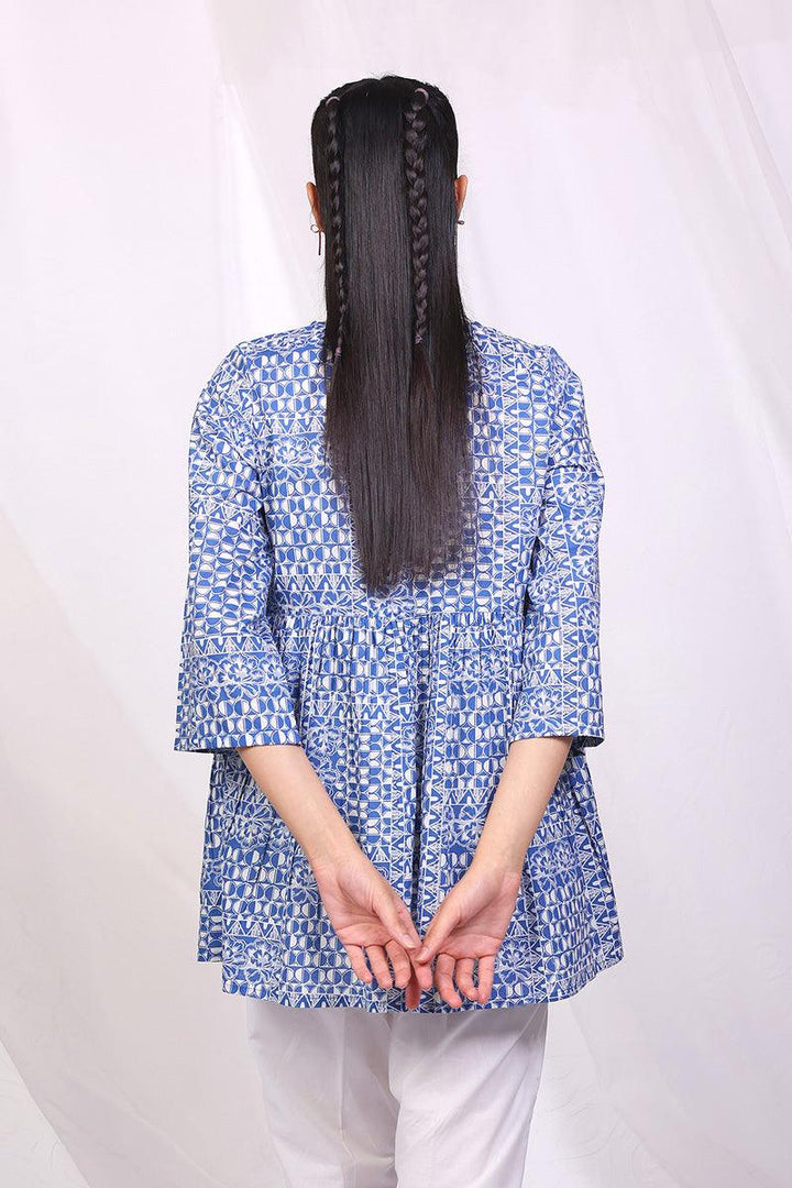 Generation - Linocut Peplum Top - Blue - Lawn - 1 Piece