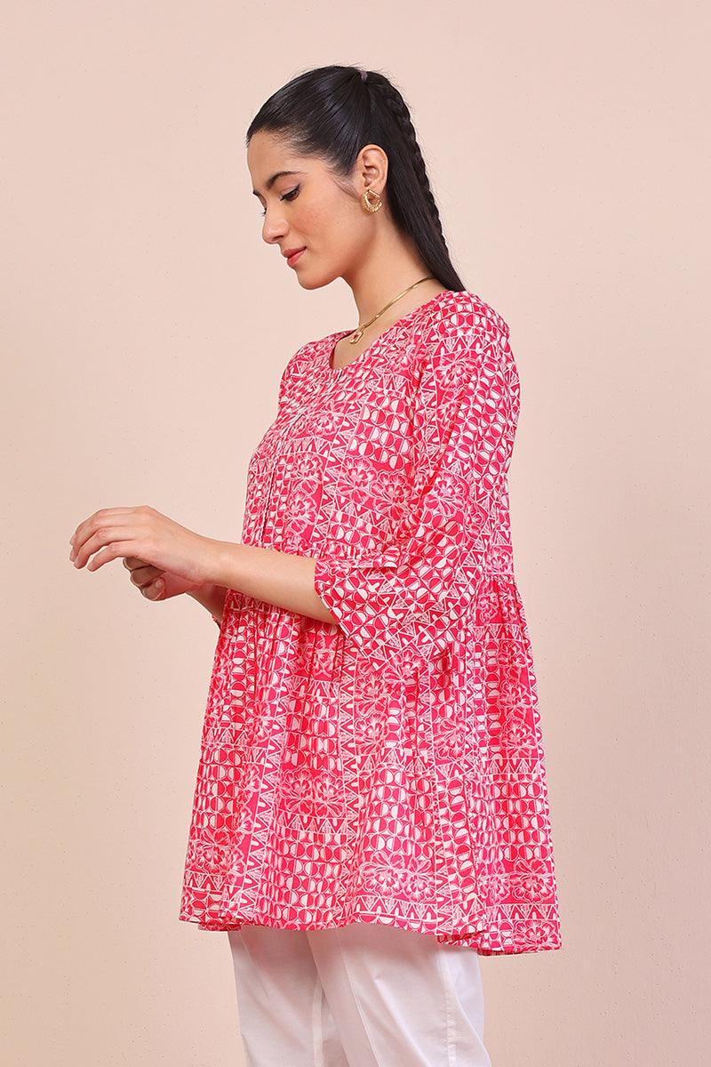 Generation - Linocut Peplum Top - Pink - Lawn - 1 Piece