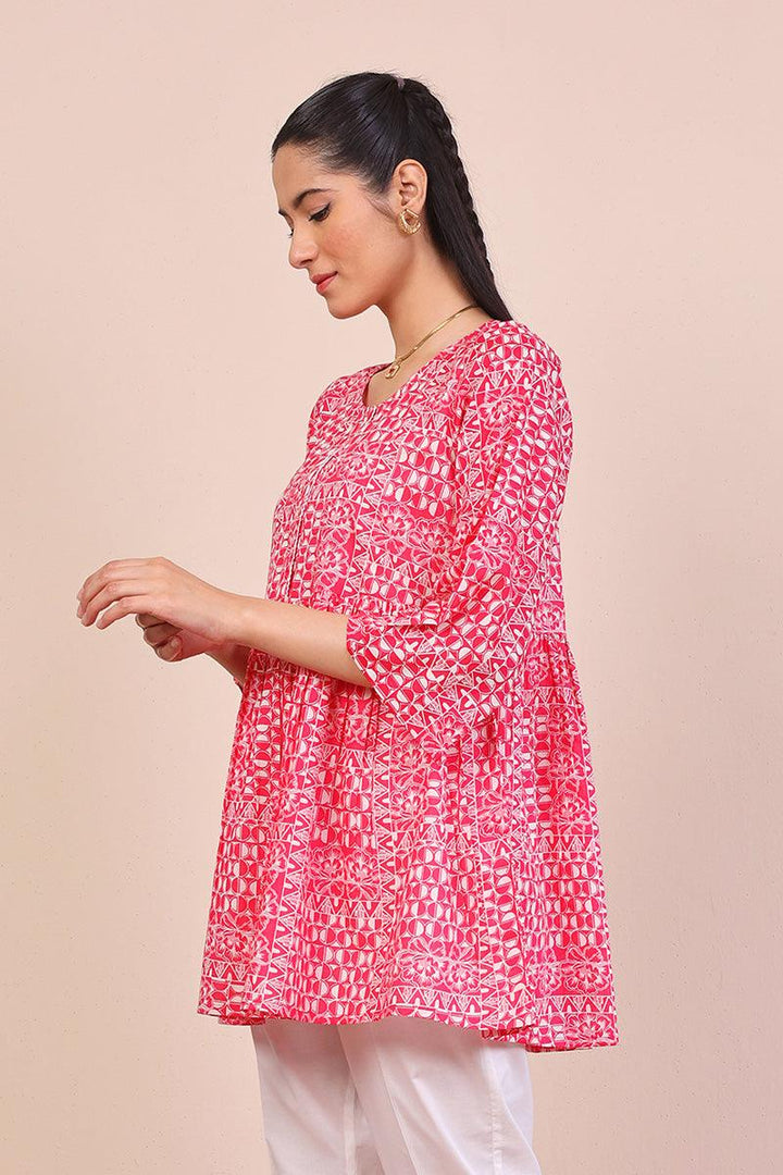 Generation - Linocut Peplum Top - Pink - Lawn - 1 Piece