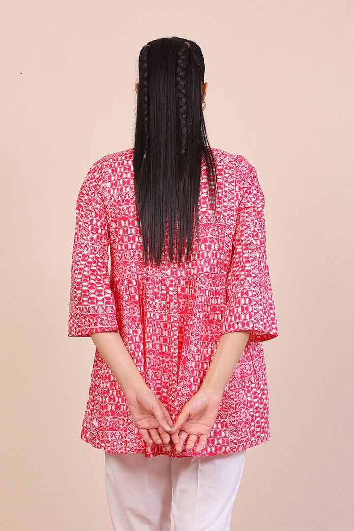 Generation - Linocut Peplum Top - Pink - Lawn - 1 Piece