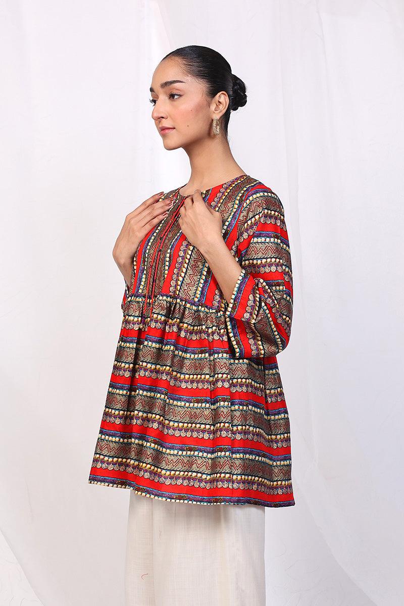 Generation - Zarnigar Peplum Top - Red - Lawn - 1 Piece