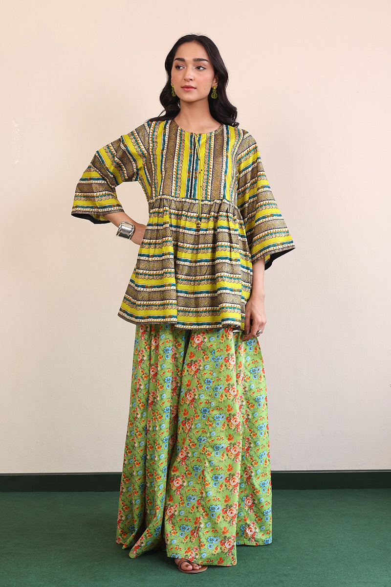 Generation - Zarnigar Peplum Top - Yellow - Lawn - 1 Piece