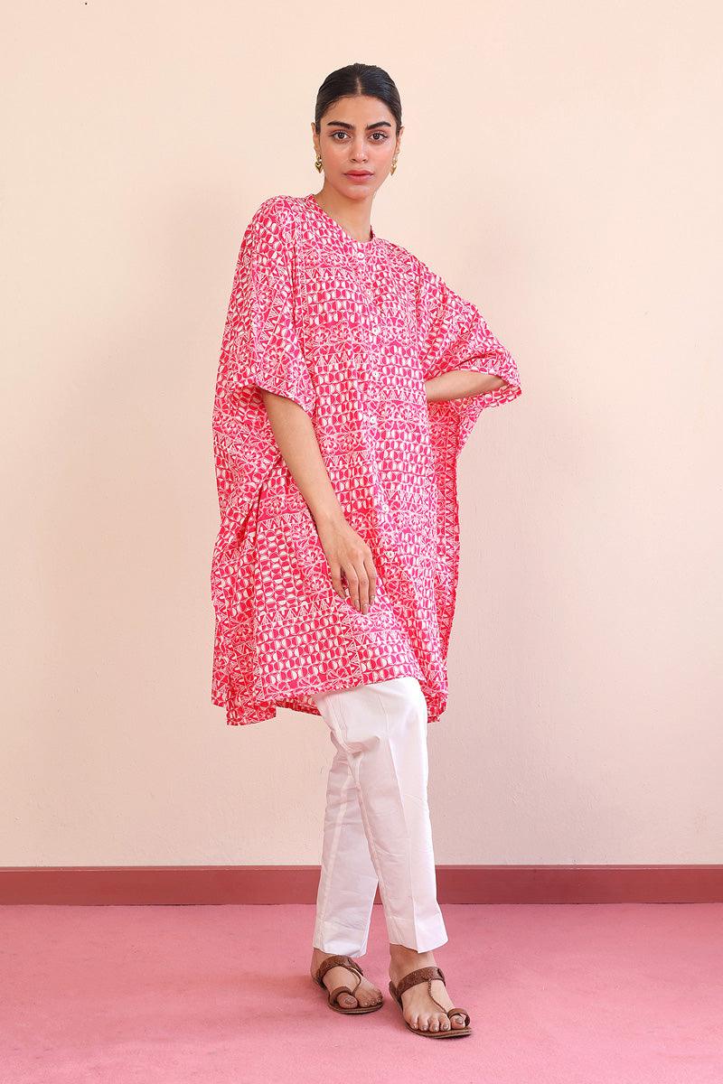 Generation - Linocut Kaftaan - Pink - Lawn - 2 Piece