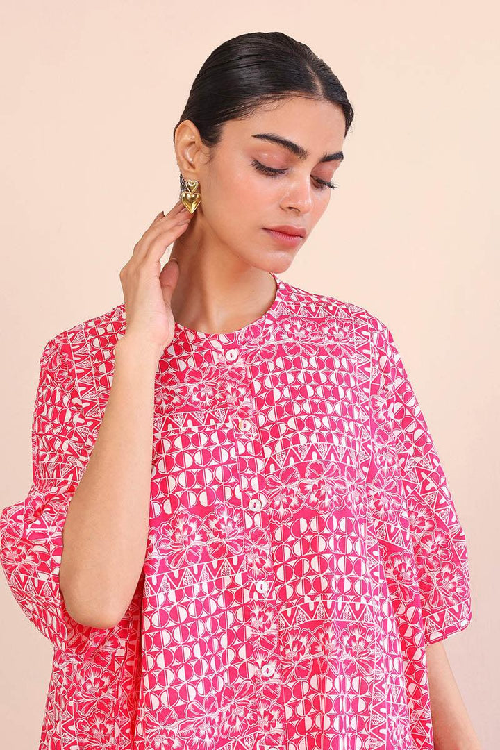 Generation - Linocut Kaftaan - Pink - Lawn - 2 Piece